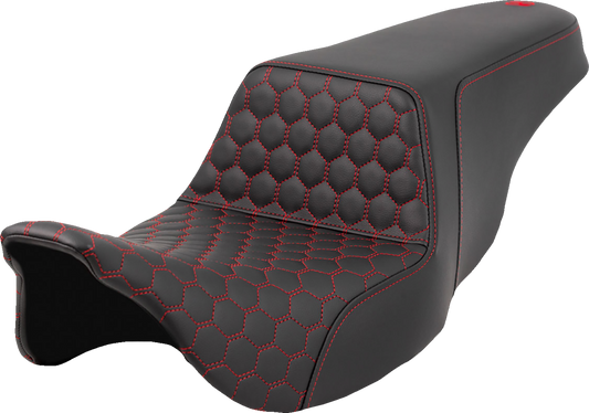 SADDLEMEN Step-Up Seat - Honeycomb - Red Stitching - Touring '08-'24