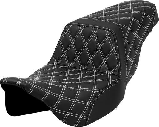 SADDLEMEN Step-Up Seat - Lattice Stitch - White Stitch - Touring '08-'24