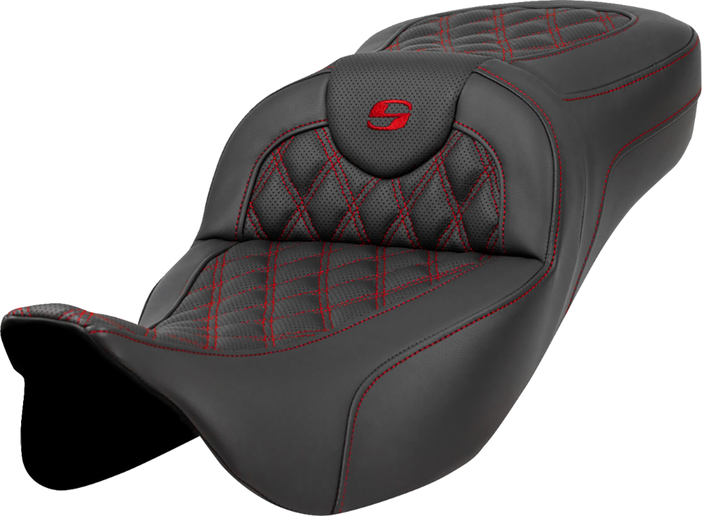 SADDLEMEN Extended Reach Roadsofa™ Seat - Lattice Stitch - Red Stitch - without Backrest - Touring '08-'24