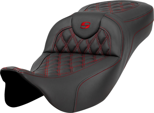 SADDLEMEN Extended Reach Roadsofa™ Seat - Lattice Stitch - Red Stitch - without Backrest - Touring '08-'24