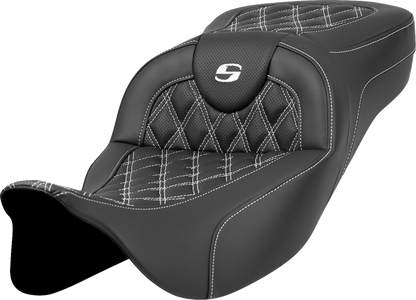 SADDLEMEN Extended Reach Roadsofa™ Seat - Lattice Stitch - White Stitch - without Backrest - Touring '08-'24