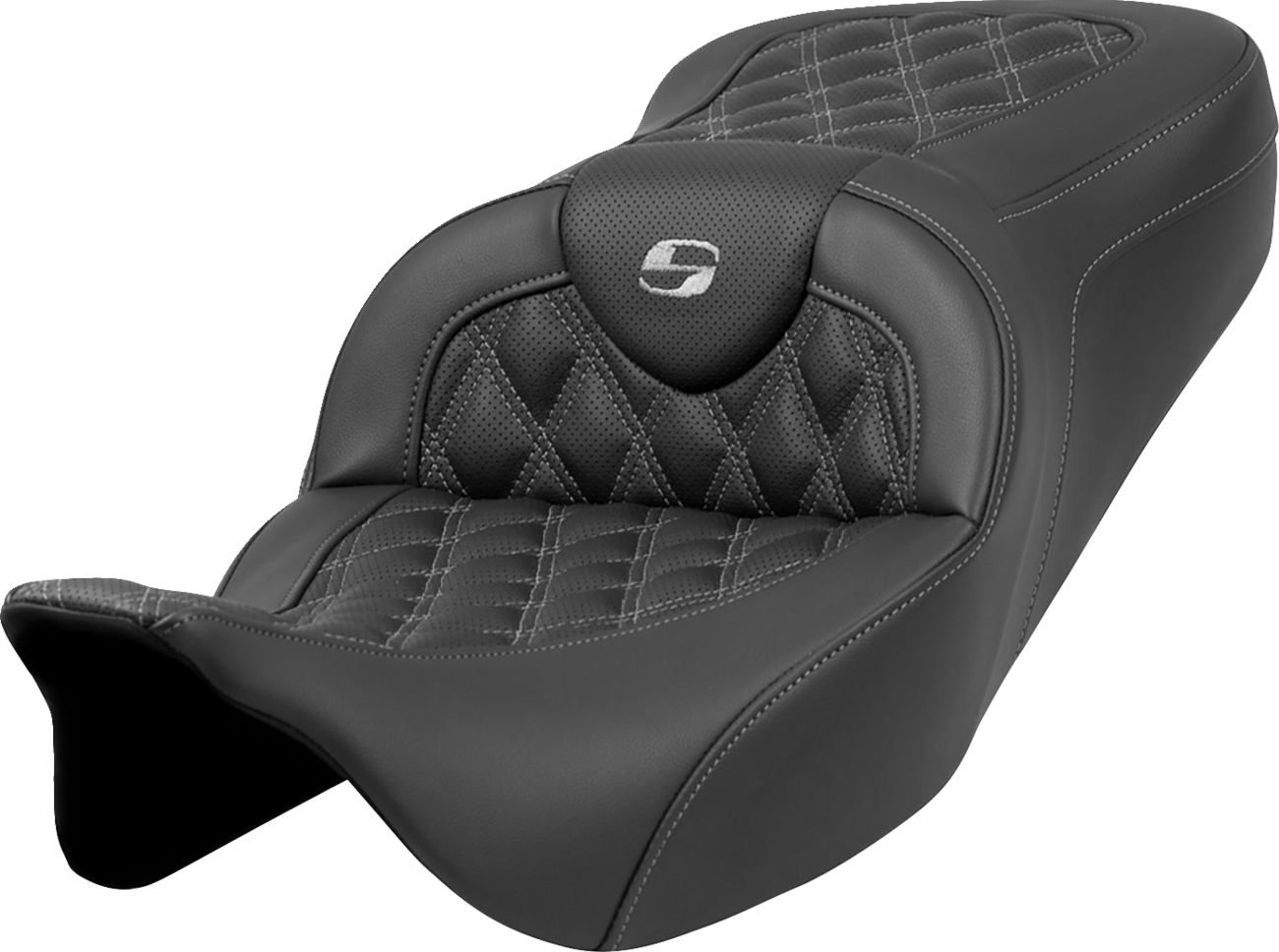 SADDLEMEN Roadsofa™ Seat - Lattice Stitch - Dark Gray Stitch - without Backrest - Touring '08-'24