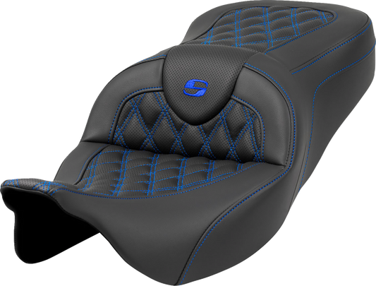 SADDLEMEN Roadsofa™ Seat - Lattice Stitch - Blue Stitch - without Backrest - Touring '08-'24