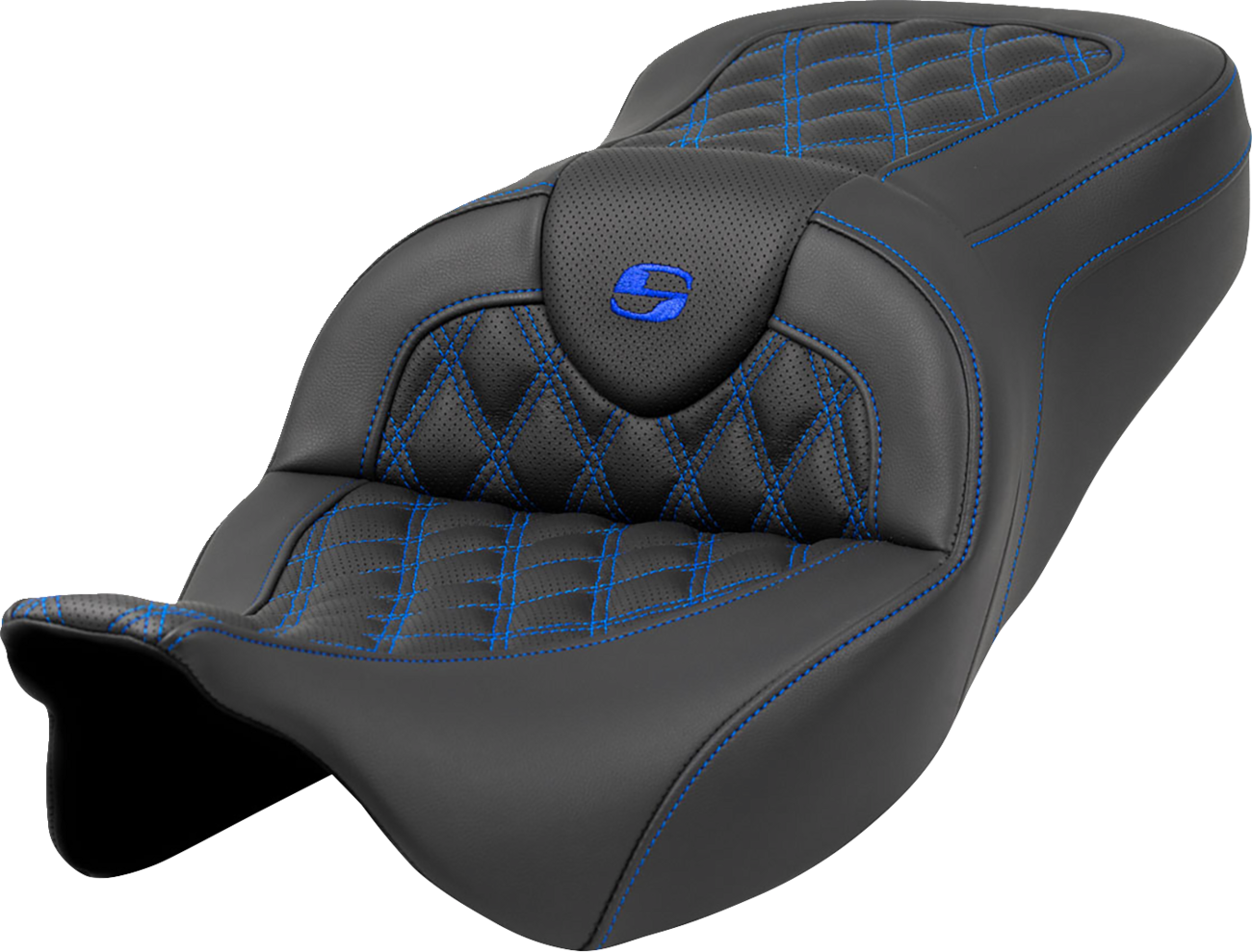 SADDLEMEN Roadsofa™ Seat - Lattice Stitch - Blue Stitch - without Backrest - Touring '08-'24