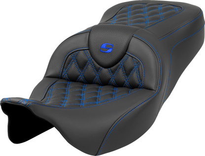 SADDLEMEN Roadsofa™ Seat - Lattice Stitch - Blue Stitch - without Backrest - Touring '08-'24
