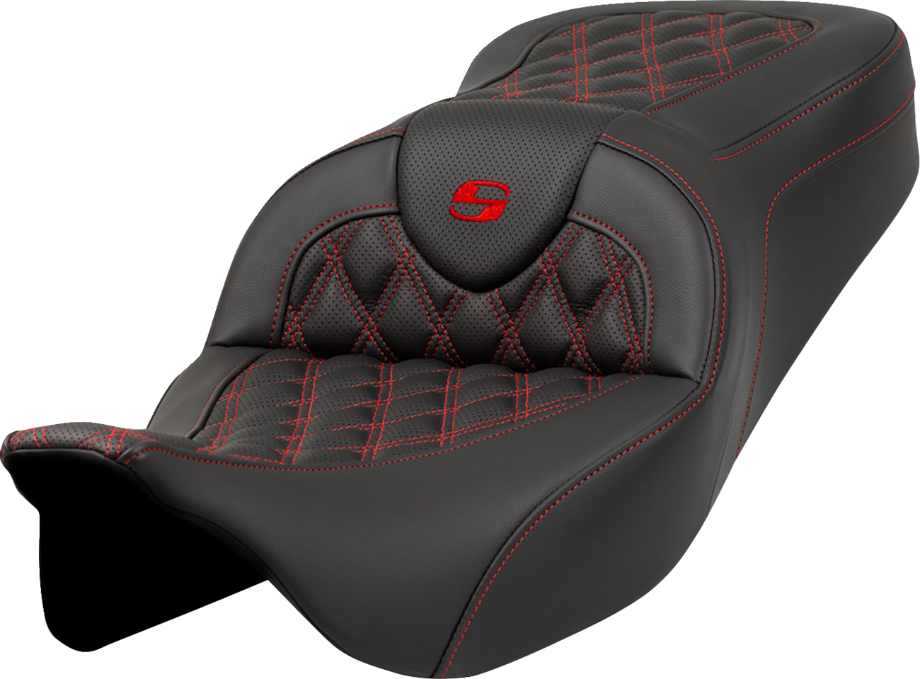 SADDLEMEN Roadsofa™ Seat - Lattice Stitch - Red Stitch - without Backrest - Touring '08-'24