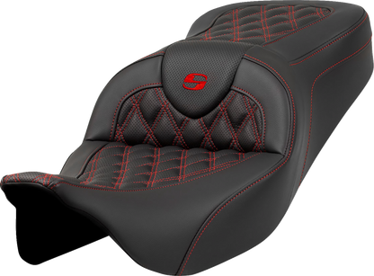 SADDLEMEN Roadsofa™ Seat - Lattice Stitch - Red Stitch - without Backrest - Touring '08-'24