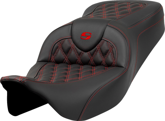 SADDLEMEN Roadsofa™ Seat - Lattice Stitch - Red Stitch - without Backrest - Touring '08-'24