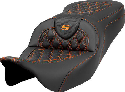 SADDLEMEN Roadsofa™ Seat - Lattice Stitch - Orange Stitch - without Backrest - Touring '08-'24