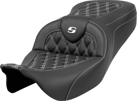 SADDLEMEN Roadsofa™ Seat - Lattice Stitch - White Stitch - without Backrest - Touring '08-'24