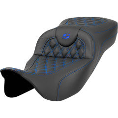 SADDLEMEN Roadsofa™ Extended Reach Seat - without Backrest - Lattice Stitch - Blue Stitch - Touring '23.5-'25