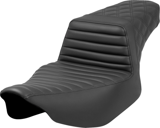 SADDLEMEN Step-Up Seat - Front Tuck-n'-Roll/Rear Lattice Stitch - Black - Touring '23.5-'25