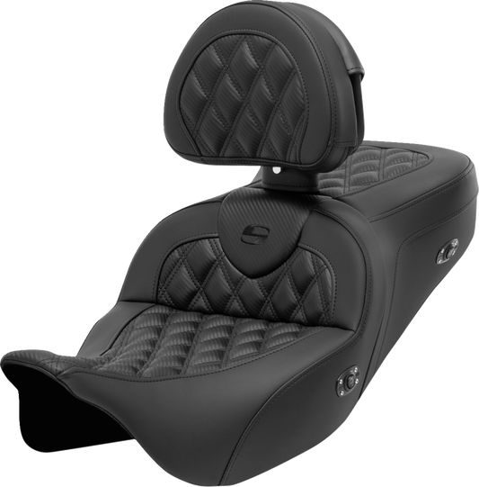 SADDLEMEN Roadsofa™ Seat - with Backrest - Heated - Lattice Stitch - Carbon Fiber - Touring '08-'24