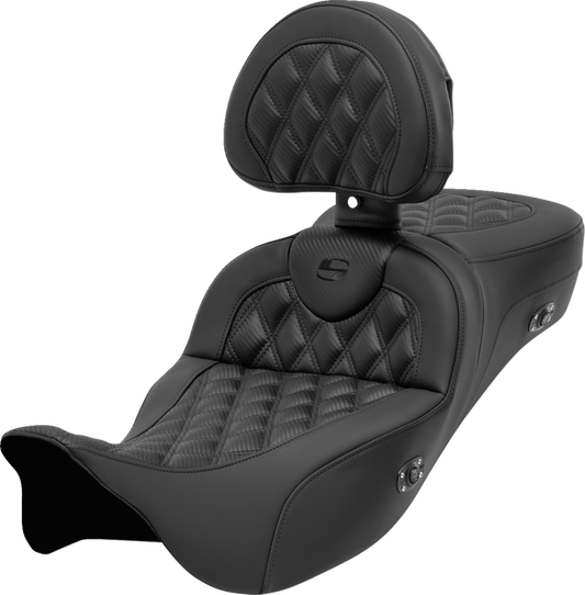 SADDLEMEN Roadsofa™ Extended Reach Seat - with Backrest - Lattice Stitch - Carbon Fiber - Touring '08-'24