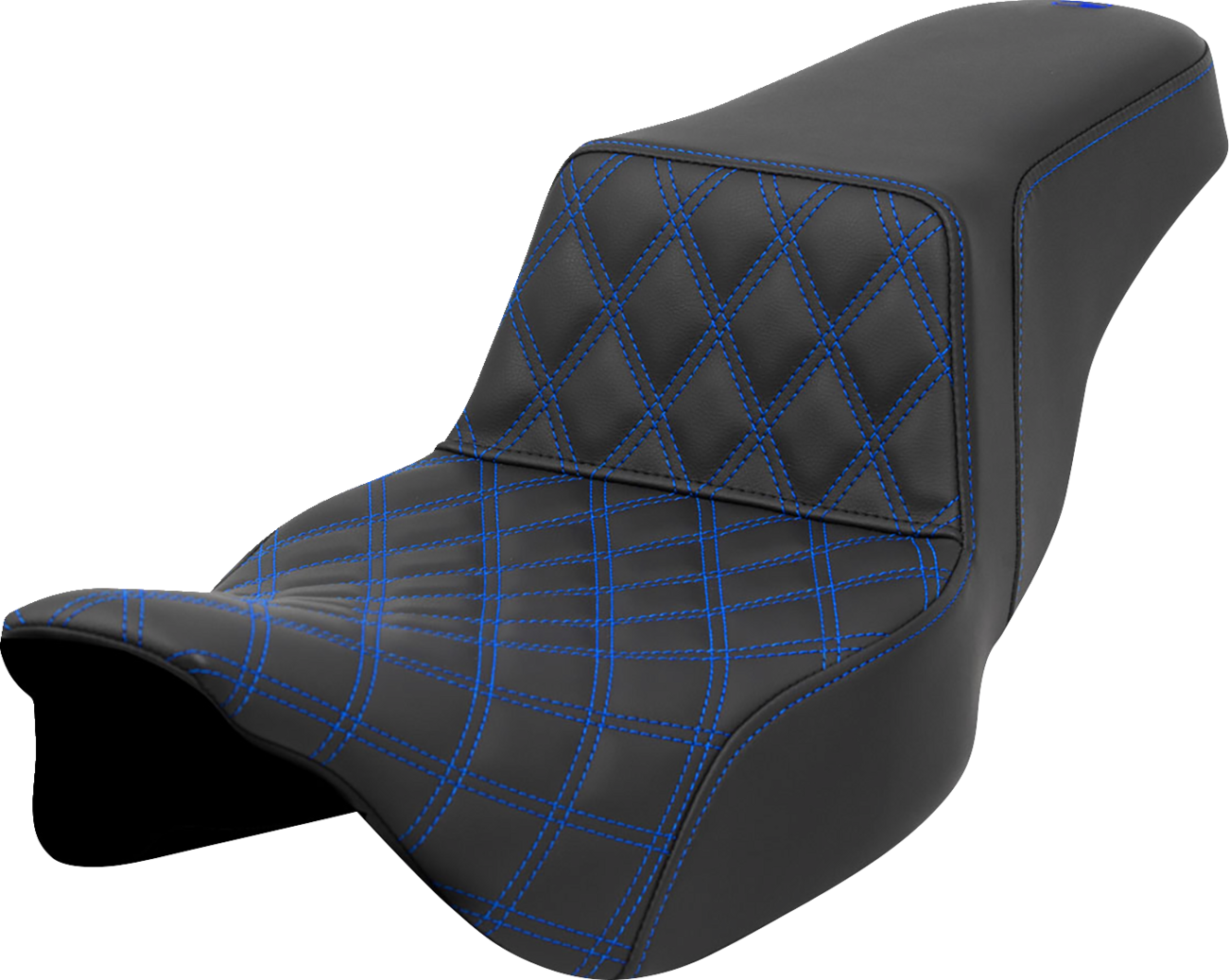 SADDLEMEN Step-Up Seat - Front Lattice Stitch - Blue Stitch - Extended Reach - Touring '08-'24