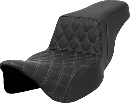 SADDLEMEN Step-Up Seat - Front Lattice Stitch - Gray Stitch - Extended Reach - Touring '08-'24