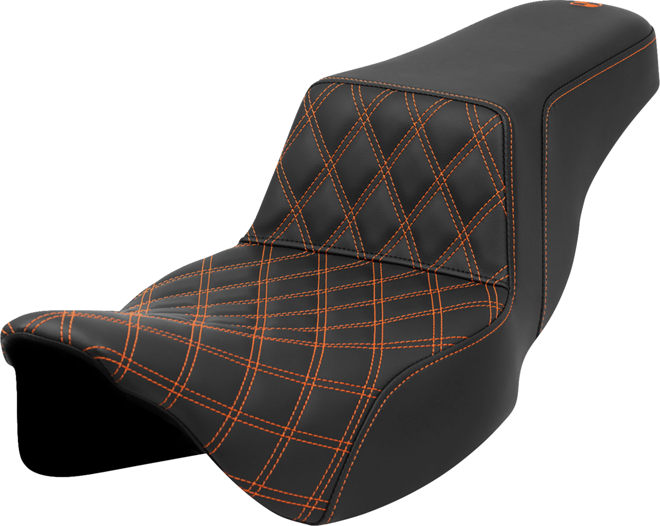 SADDLEMEN Step-Up Seat - Front Lattice Stitch - Orange Stitch - Extended Reach - Touring '08-'24