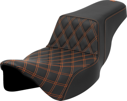 SADDLEMEN Step-Up Seat - Front Lattice Stitch - Orange Stitch - Extended Reach - Touring '08-'24
