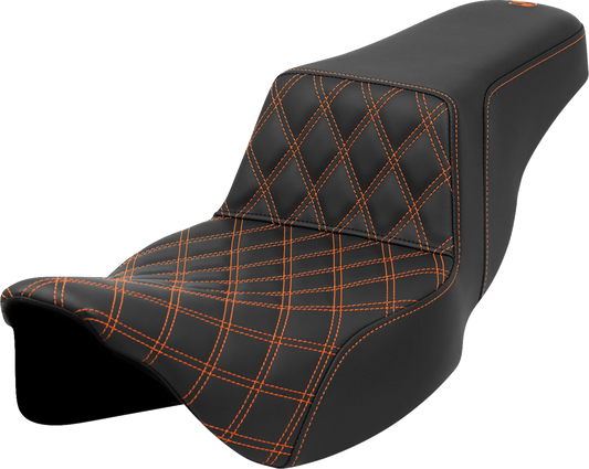 SADDLEMEN Step-Up Seat - Front Lattice Stitch - Orange Stitch - Extended Reach - Touring '08-'24