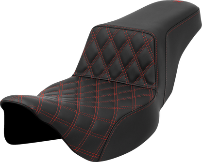 SADDLEMEN Step-Up Seat - Front Lattice Stitch - Red Stitch - Extended Reach - Touring '08-'24