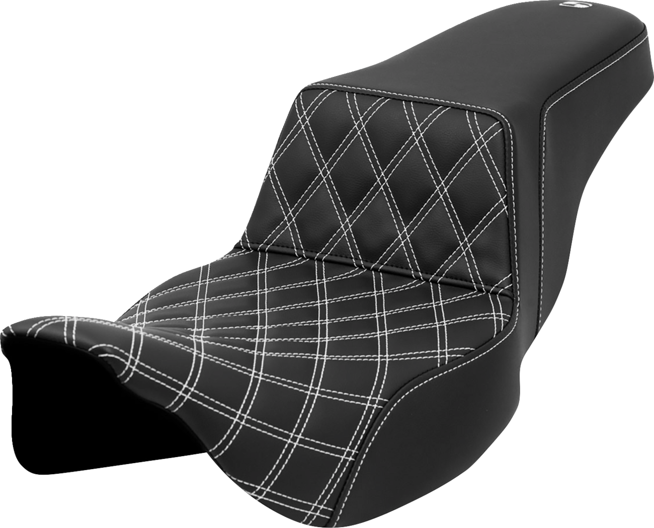 SADDLEMEN Step-Up Seat - Front Lattice Stitch - White Stitch - Extended Reach - Touring '08-'24