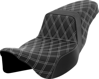 SADDLEMEN Step-Up Seat - Lattice Stitch - White Stitch - Extended Reach - Touring '08-'24