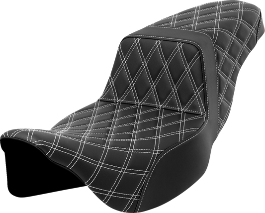 SADDLEMEN Step-Up Seat - Lattice Stitch - White Stitch - Extended Reach - Touring '08-'24