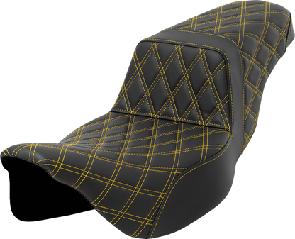 SADDLEMEN Step-Up Seat - Lattice Stitch - Gold Stitch - Extended Reach - Touring '08-'24