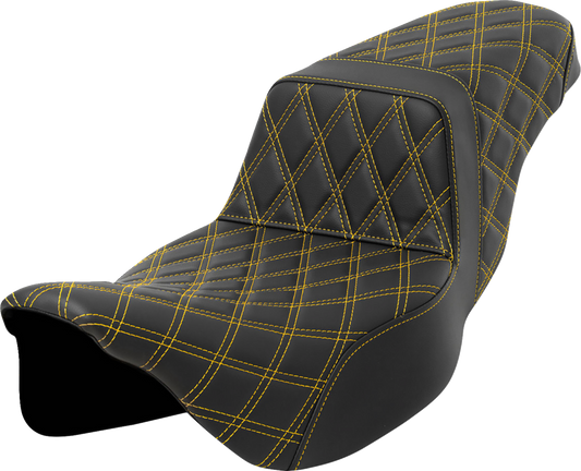 SADDLEMEN Step-Up Seat - Lattice Stitch - Gold Stitch - Extended Reach - Touring '08-'24