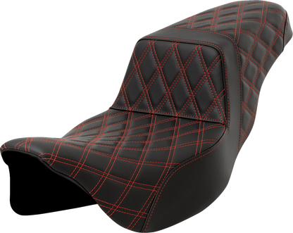 SADDLEMEN Step-Up Seat - Lattice Stitch - Red Stitch - Extended Reach - Touring '08-'24