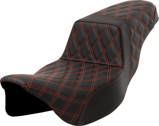 SADDLEMEN Step-Up Seat - Lattice Stitch - Red Stitch - Extended Reach - Touring '08-'24