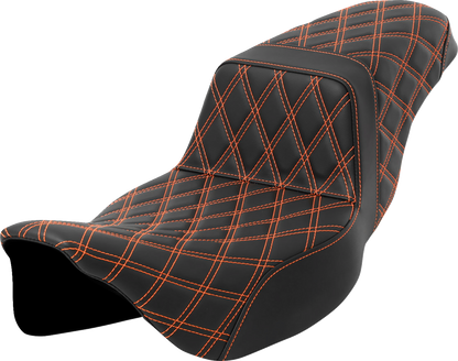 SADDLEMEN Step-Up Seat - Lattice Stitch - Orange Stitch - Extended Reach - Touring '08-'24