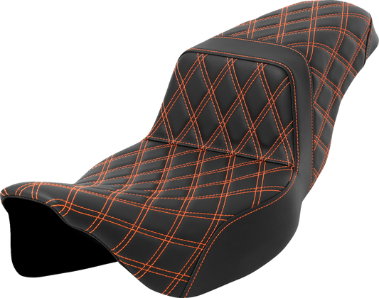 SADDLEMEN Step-Up Seat - Lattice Stitch - Orange Stitch - Extended Reach - Touring '08-'24
