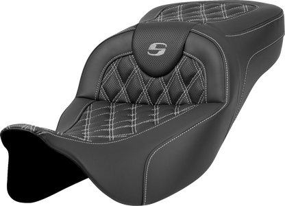 SADDLEMEN Extended Reach Roadsofa™ Seat - Lattice Stitch - Silver Stitch - without Backrest - Touring '08-'24