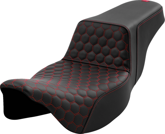 SADDLEMEN Step-Up Seat - Honeycomb - Extended Reach - Red Stitching - Touring '08-'24