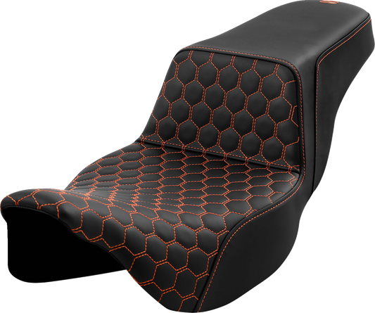 SADDLEMEN Step-Up Seat - Honeycomb - Extended Reach - Orange Stitching - Touring '08-'24