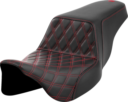 SADDLEMEN Step-Up Seat - Front Lattice Stitch - Red Stitch - Touring '08-'24