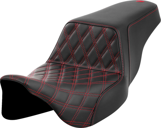 SADDLEMEN Step-Up Seat - Front Lattice Stitch - Red Stitch - Touring '08-'24