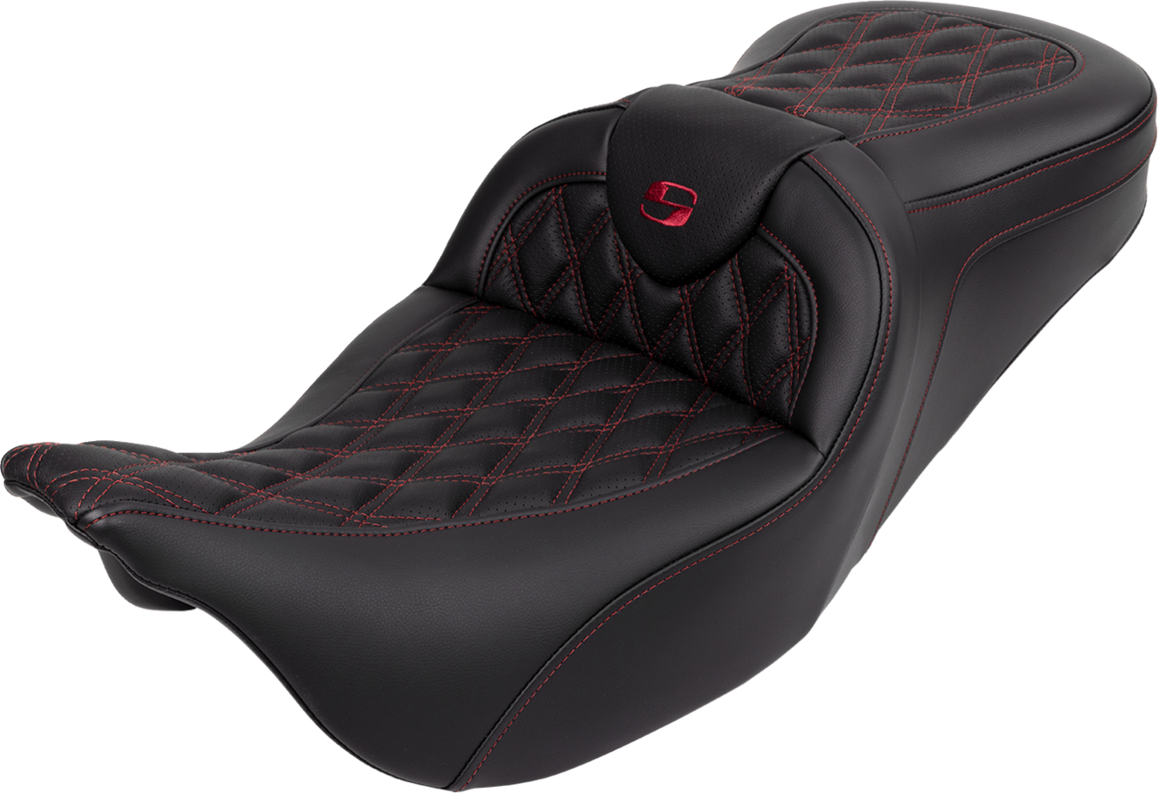 SADDLEMEN Roadsofa™ Seat - with Backrest - Wine Berry Stitch - Touring '08-'24