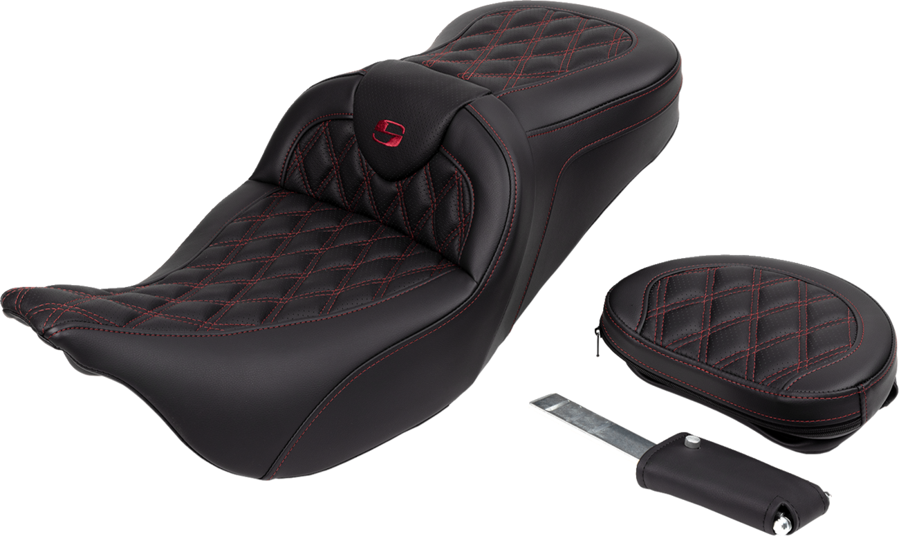 SADDLEMEN Roadsofa™ Seat - with Backrest - Wine Berry Stitch - Touring '08-'24