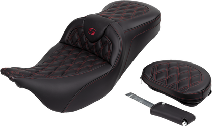SADDLEMEN Roadsofa™ Seat - with Backrest - Wine Berry Stitch - Touring '08-'24