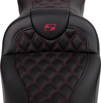 SADDLEMEN Roadsofa™ Seat - with Backrest - Wine Berry Stitch - Touring '08-'24