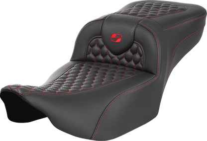SADDLEMEN Roadsofa™ Extended Reach Seat - without Backrest - Honeycomb - Red Stitch - Touring '23.5-'25