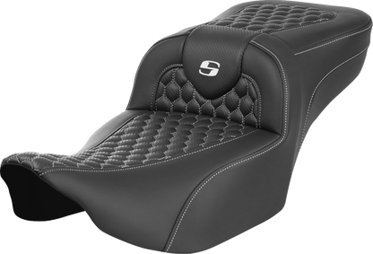 SADDLEMEN Roadsofa™ Extended Reach Seat - without Backrest - Honeycomb - White Stitch - Touring '23.5-'25
