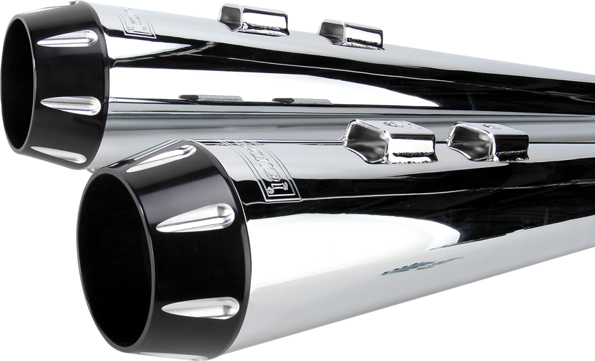 BASSANI XHAUST Megaphone Mufflers - Chr/Blk - Fluted - Performance Baffle - '95-'16 TOURING MODELS