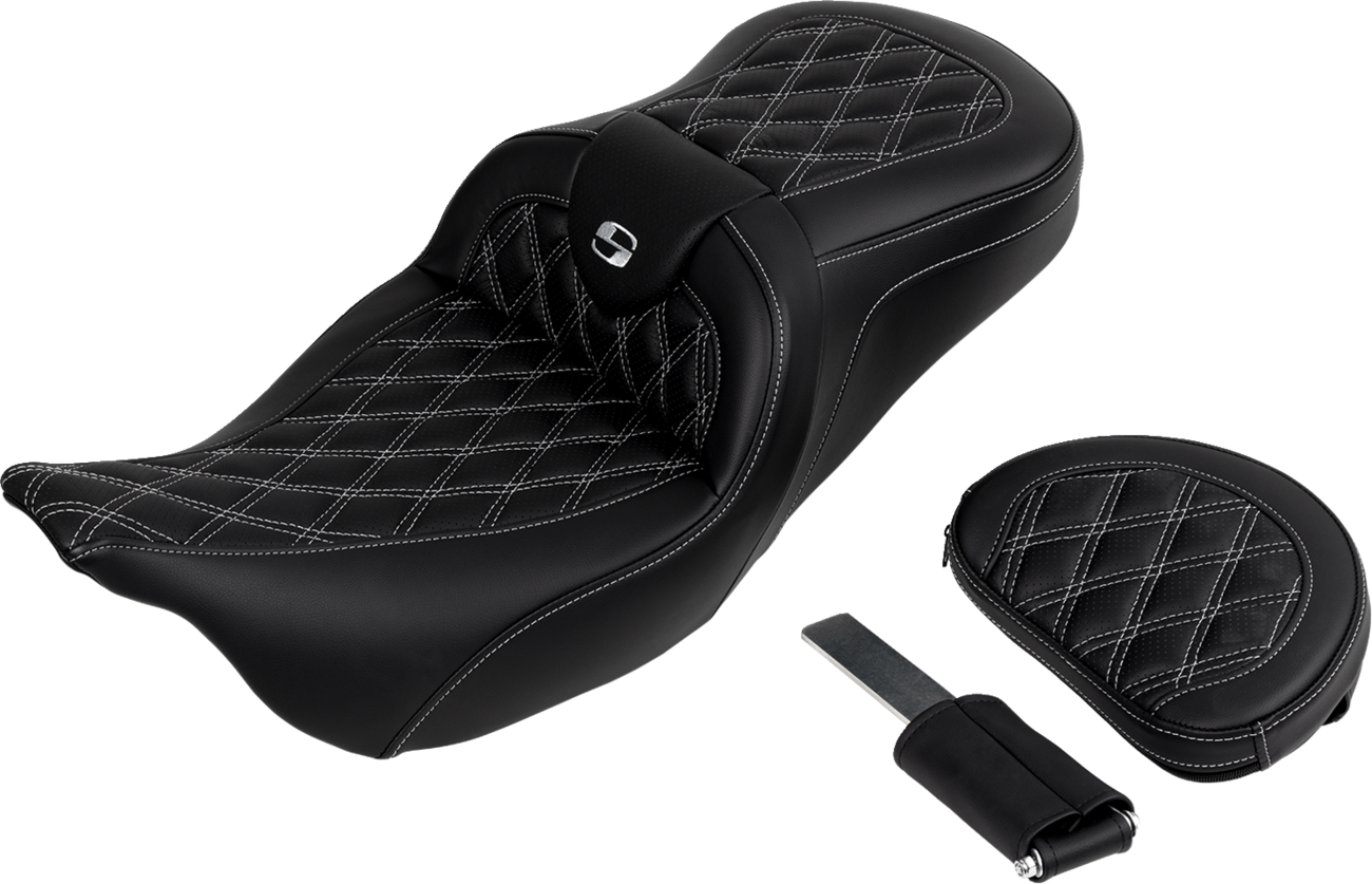 SADDLEMEN Roadsofa™ Seat - with Backrest - Silver Stitch - Touring '08-'24
