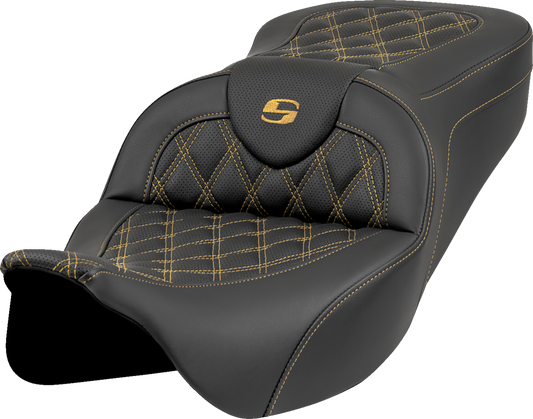SADDLEMEN Roadsofa™ Seat - Lattice Stitch - Gold Stitch - w/o Backrest - Touring '08-'24