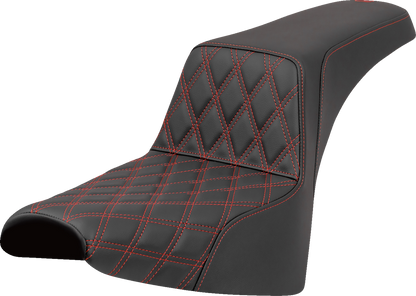 SADDLEMEN Step-Up Seat - Front Lattice Stitch - Red Stitch - Softail '18-'25