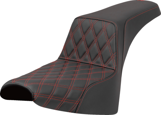 SADDLEMEN Step-Up Seat - Front Lattice Stitch - Red Stitch - Softail '18-'25