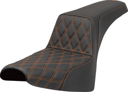 SADDLEMEN Step-Up Seat - Front Lattice Stitch - Orange Stitch - Softail '18-'25